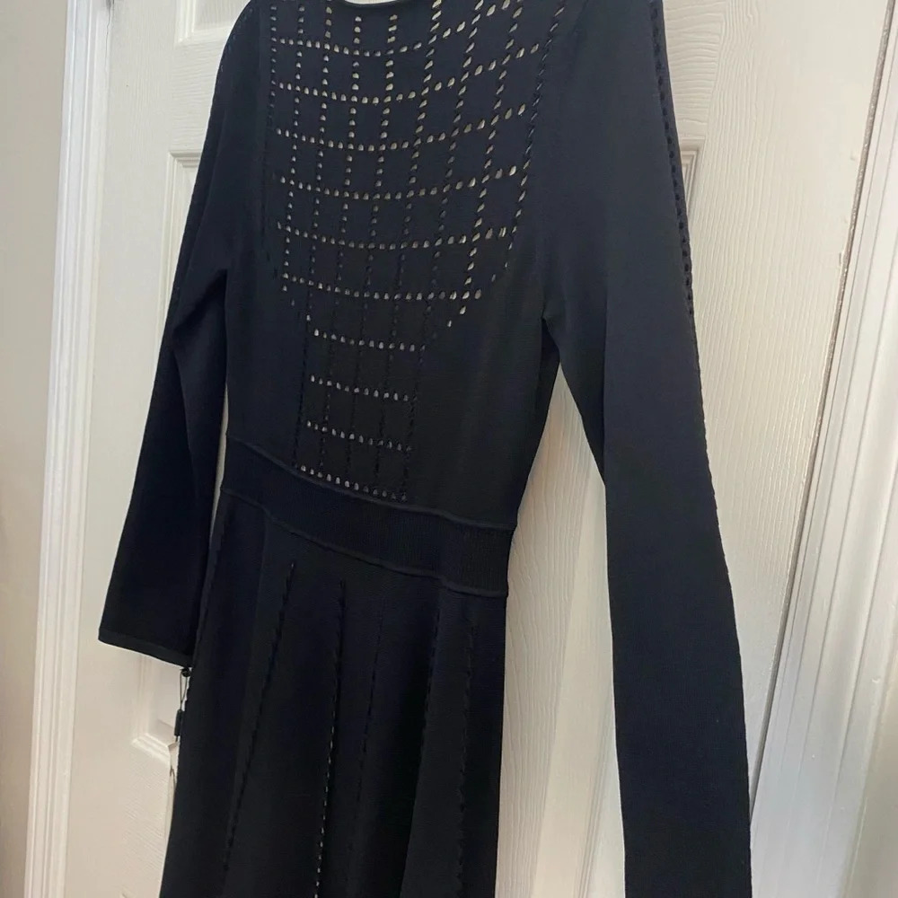 Calvin Klein Black Knit Cutout Midi Dress M Long Sleeve NWT Elegant - Picture 6 of 8